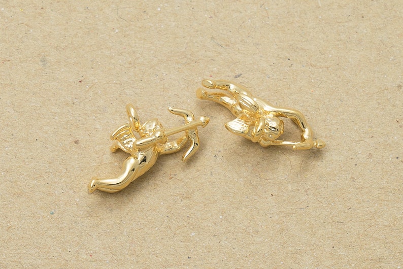 Jewelry Supplies 2 Pieces- Polished Gold Plated over Brass -PG TP0004 Metal Cupid Cupid Pendant