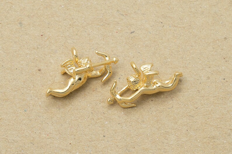 Jewelry Supplies 2 Pieces- Polished Gold Plated over Brass -PG TP0004 Metal Cupid Cupid Pendant