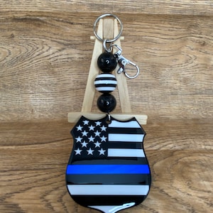 Thin Blue Line Flag Law Enforcement Keychain