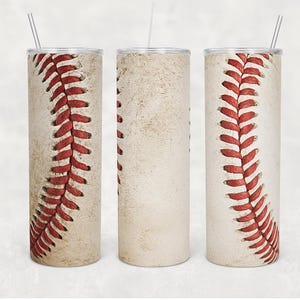 Embalagem para copo de beisebol PNG | Design de sublimação para copo fino de 20 oz | Embalagem esportiva com ponto vermelho | Download digital para presente de fã de beisebol