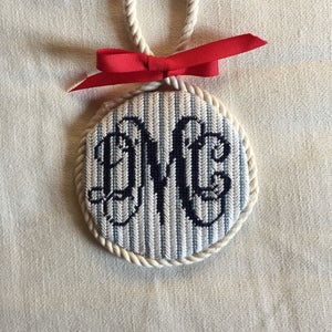 Custom Script Monogram Needlepoint Canvas (Ornament)