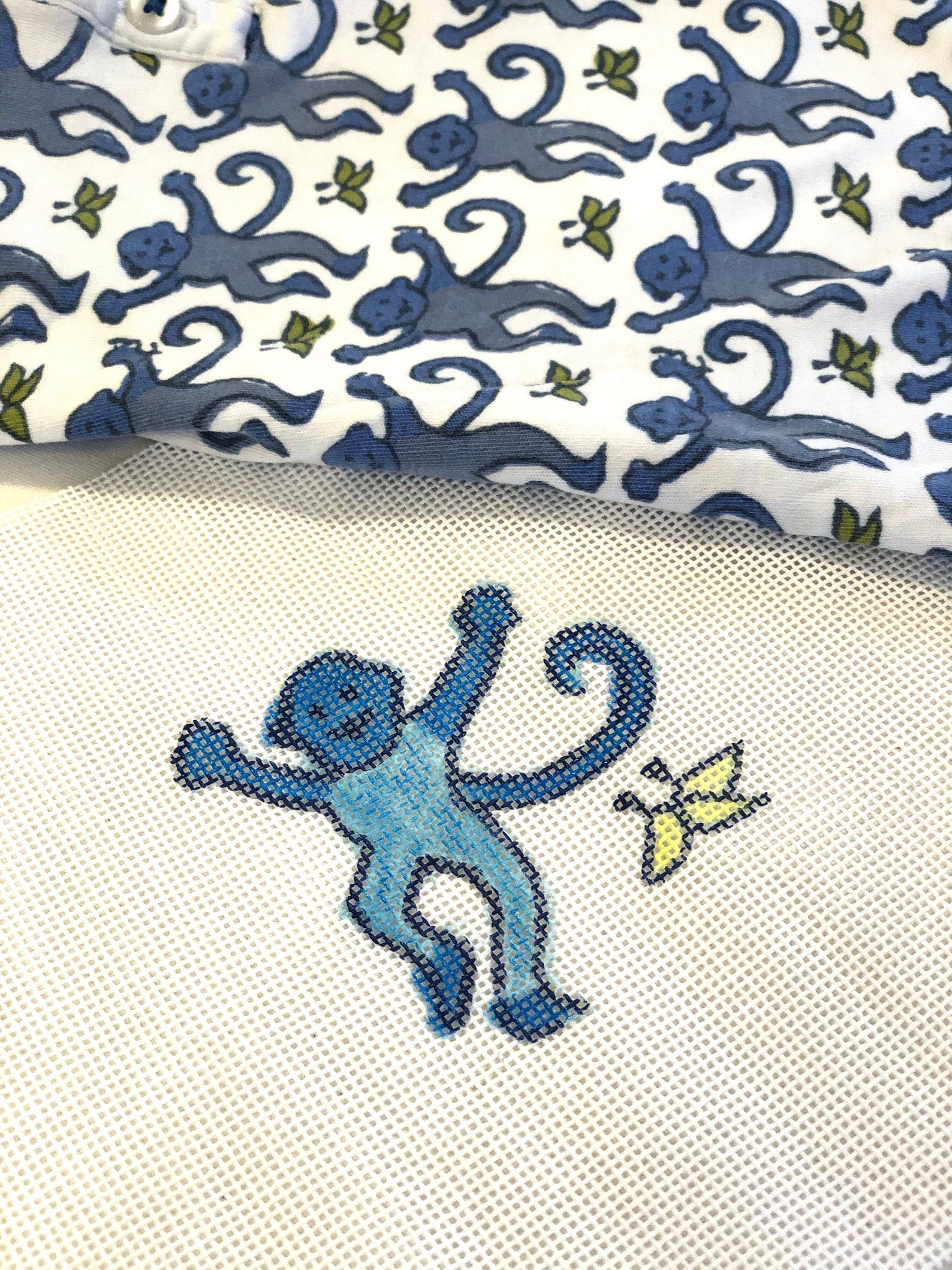 Roller Rabbit X Etsy Monkey Needlepoint Canvas blue Etsy