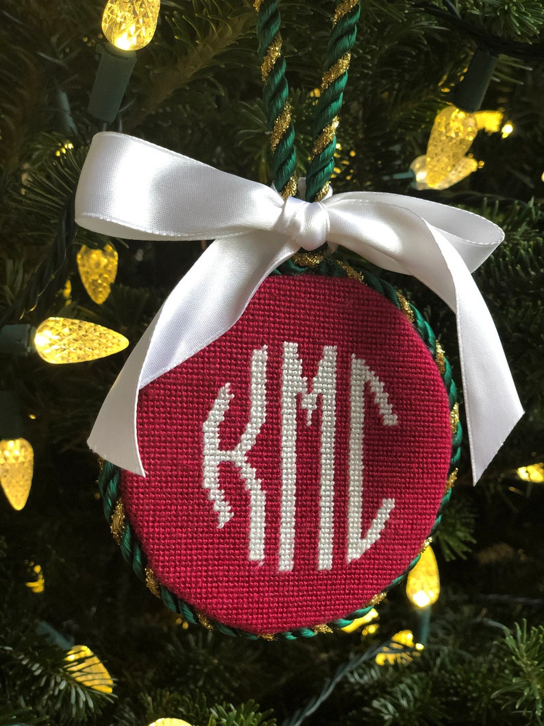 Custom Monogram Needlepoint Canvas ornament Etsy