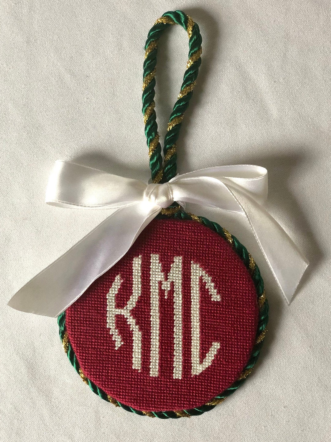 Custom Monogram Needlepoint Canvas ornament Etsy