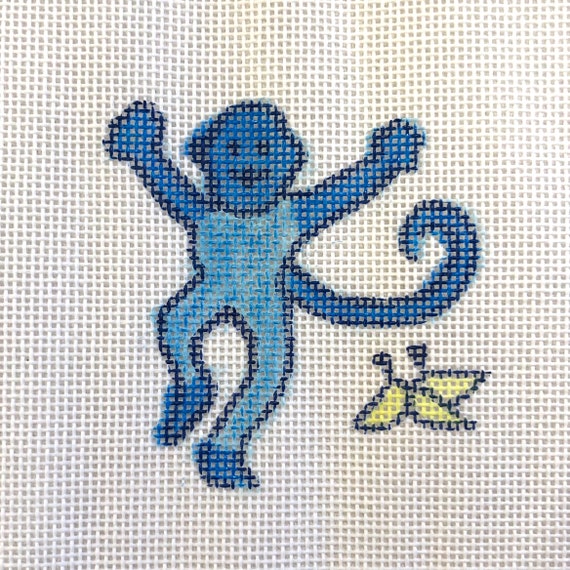 Roller Rabbit X Etsy Monkey Needlepoint Canvas blue Etsy