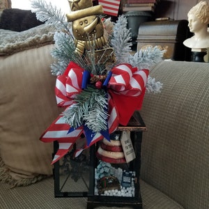 A Patriotic Christmas Lantern | Patriotic Table Centerpiece | Holiday Decor