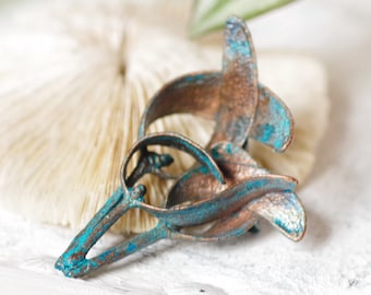 Copper plated true mistletoe branch brooch, symbol love & friendship, Celtic sacred herb