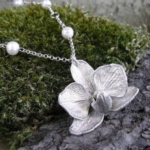 Silber Orchidee Necklace_real Orchid_natural Flower_electroformed_silver Plated_botanical Jewelry_flower Pendant_copper getaucht Flower_ Perle