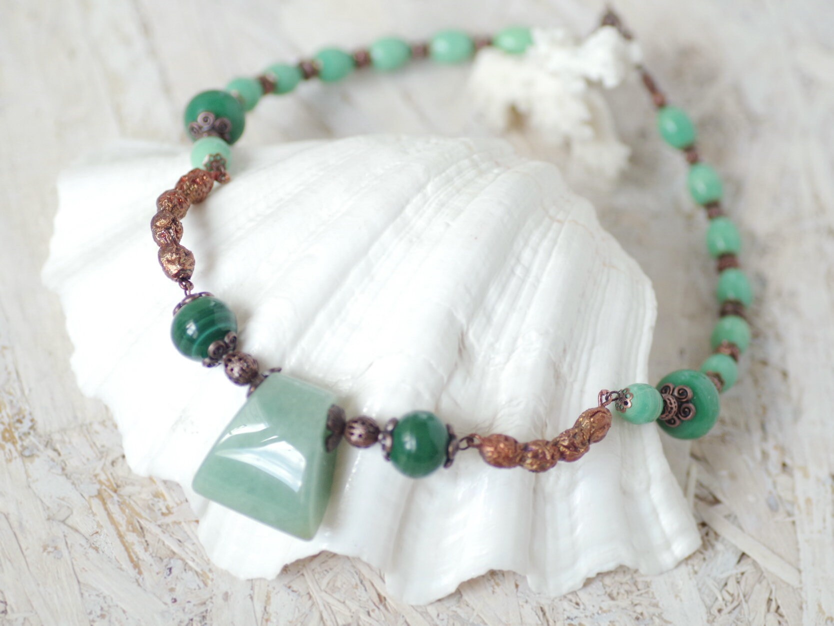 Necklace with nephrite jade pendant electroforming Sophora | Etsy