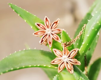 Electroformed Copper Star Anise Jewelry Set: Botanical Ring & Necklace