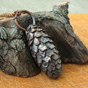Boho necklace_fir cone pendant_botanical jewelry_necklace nature lover_woodland jewelry_real pinecone necklace,_electroformed jewelry_hippie