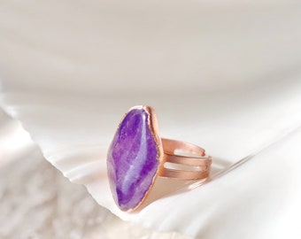 Natural amethyst ring_copper electroformed_statement boho jewelry_healing crystal_electroforming_copper plated violet stone_gift for sister