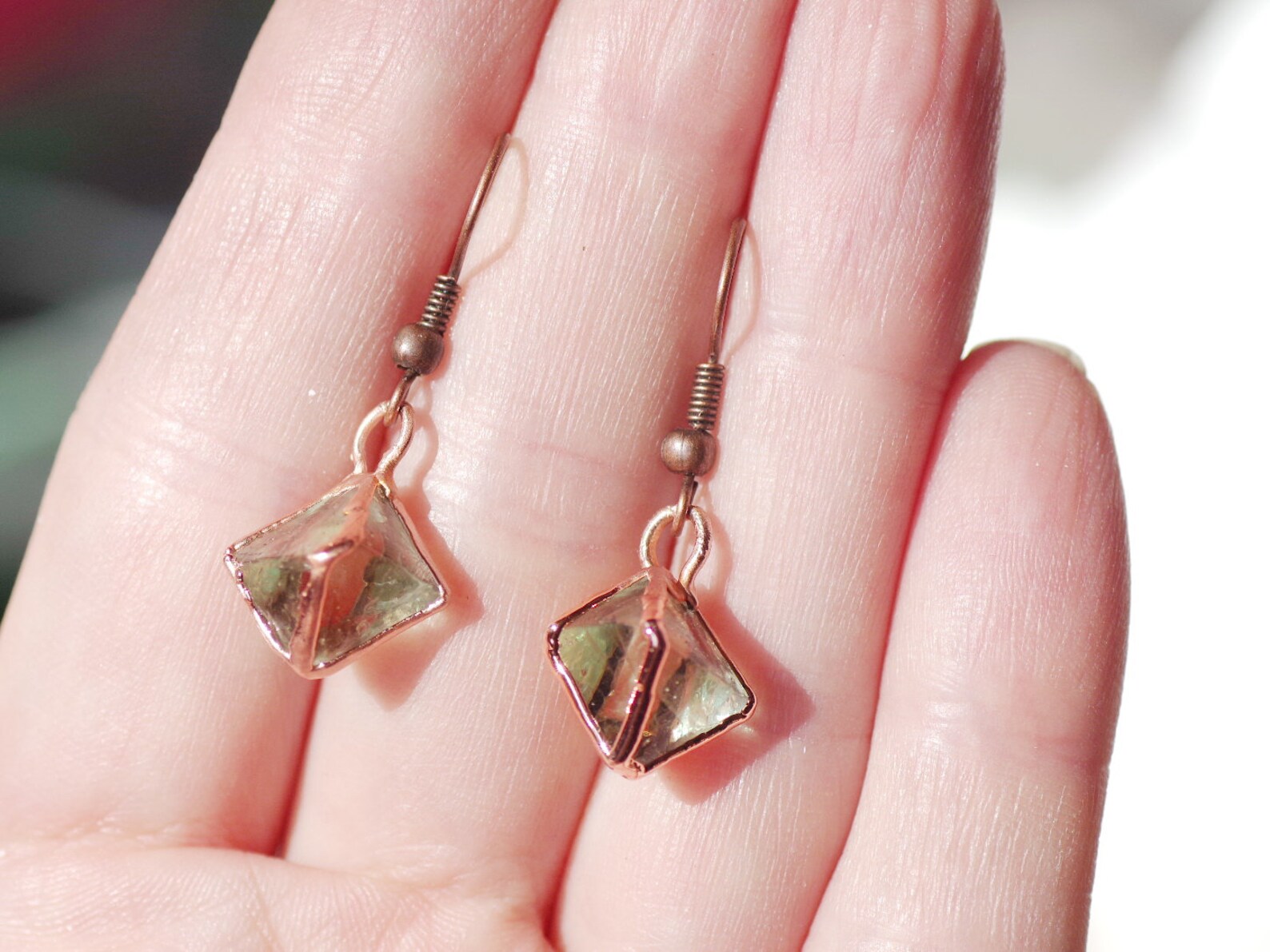 Raw Fluorite Octahedron Earrings Copper Electroform Natural Etsy