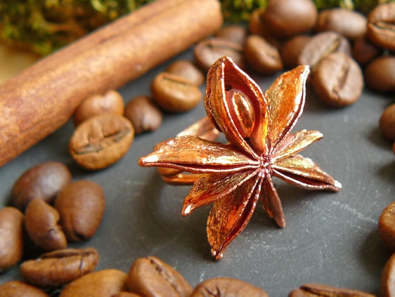 A real star anise pod encased in electroformed copper — nature literally becomes jewelry in a process most people have never heard of.