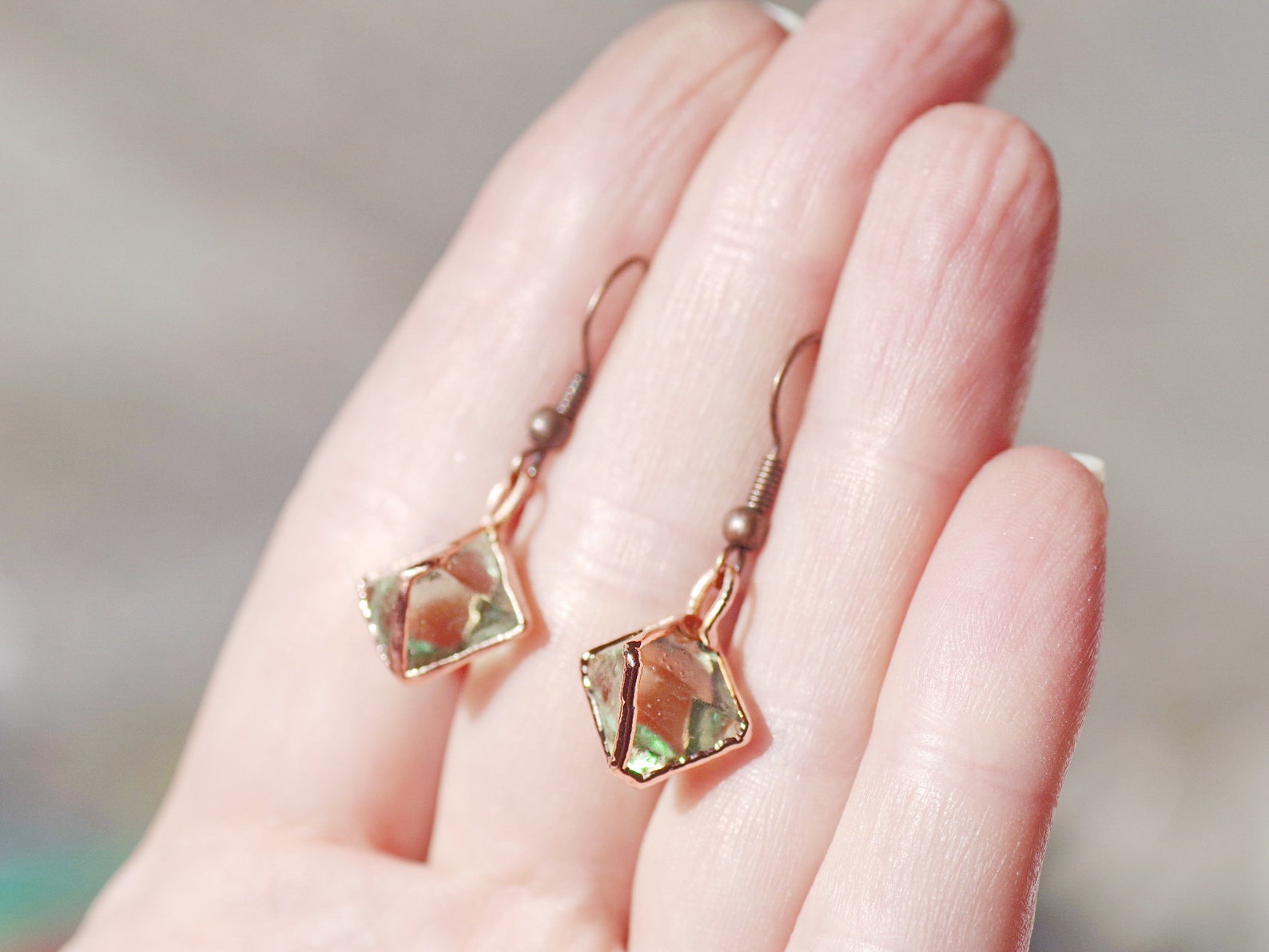 Raw Fluorite Octahedron Earrings Copper Electroform Natural Etsy