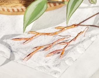 Electroformed Copper Branch Jewelry Set: Botanical Necklace & Earrings