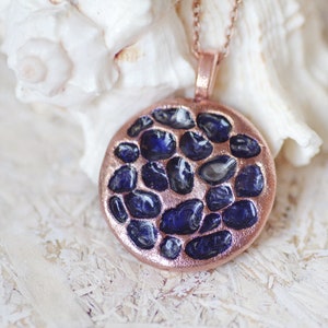 Galaxy pendant, copper electroform, boho jewelry, cold enamel, lotus pods necklace,
