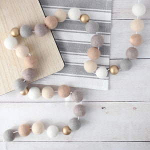 Felt ball Christmas garland - Neutral Christmas garland - Scandinavian Christmas - Holiday party decor - Hygge Luxe