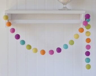 Felt Ball Garland: Rainbow Nursery Decor, Ice Cream Party