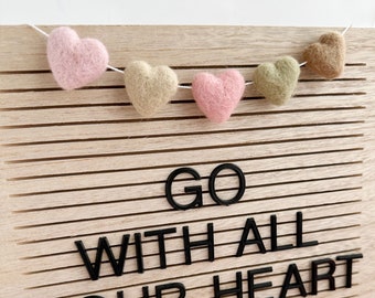 Letter board accessories - Valentine's letter board - Spring letter board - Spring garland - Mini garland - Neutral garland - Felt hearts