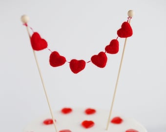 Valentine cake topper - Felt heart decor - Heart cake topper - Birthday cake topper - Bridal Shower cake topper - Valentine heart decor