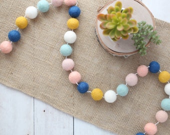 Navy and mustard felt ball garland - Nursery garland - felt ball decor - Pom Pom garland - Desert Oasis