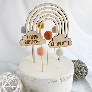 Rainbow cake topper - Boho cake topper - Custom cake topper - Pom Pom cake topper - Cake topper for birthday - Wedding cake topper