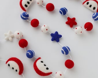 Fourth of July garland - Independence Day decor - 4th of July decor - July 4th -  Felt ball garland - Wool ball garland - Pom pom garland