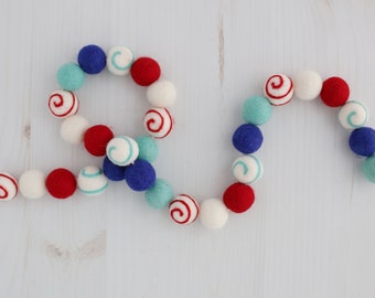 Fourth of July garland - Independence Day decor - 4th of July decor - July 4th -  Felt ball garland - Wool ball garland - Pom pom garland