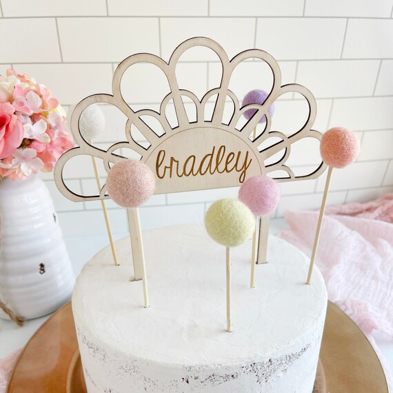 Rattan fan cake topper Boho cake topper Custom cake topper Baby shower cake topper First