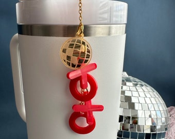 Straw charm - Hanging straw charm - Water bottle charm - Valentine decor - Tumbler charm - Valentine charm - XOXO charm