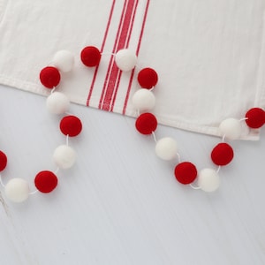 Red and white garland Peppermint Candy garland Felt ball garland Christmas felt ball garland Pom Pom garland image 1