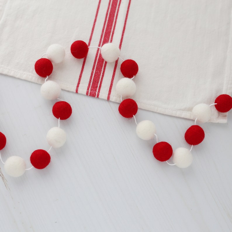 Red and white garland Peppermint Candy garland Felt ball garland Christmas felt ball garland Pom Pom garland image 1