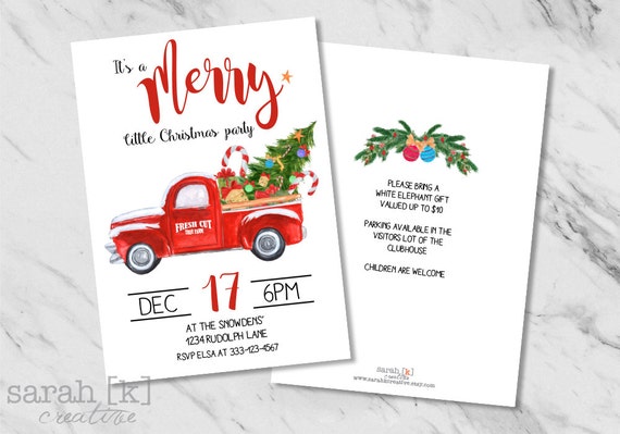 Red truck invitation, Christmas party invitation, Holiday party invitation, Vintage truck, Truck and tree, Christmas in July Il_570xn