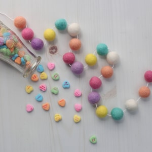 Valentine&#39;s day decor - Valentine&#39;s garland - Felt ball garland - Pom pom garland - Sweet hearts - Pastel garland - Baby nursery decor
