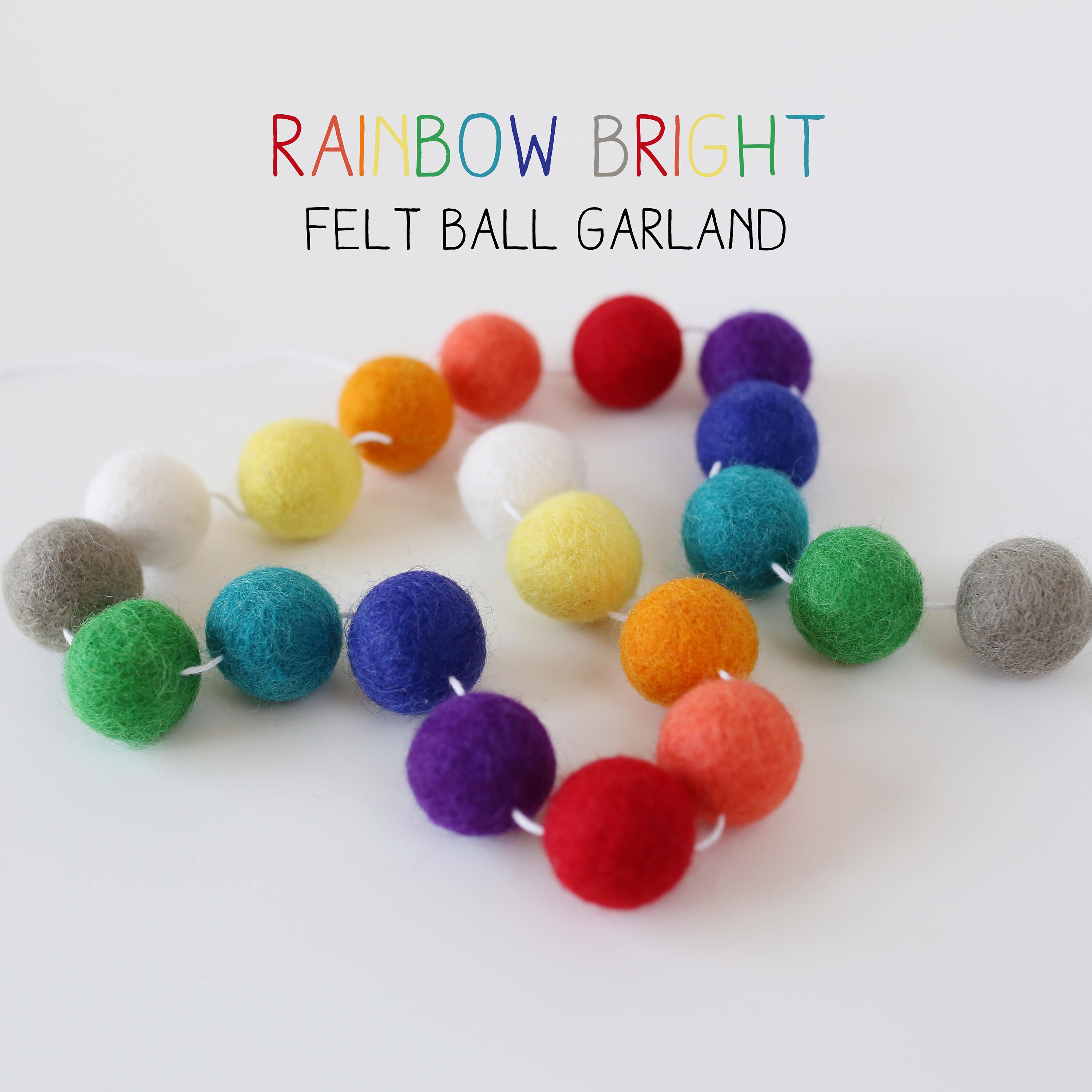 Rainbow Garland - Felt Ball Garland - Wool Ball Garland - Classroom ...