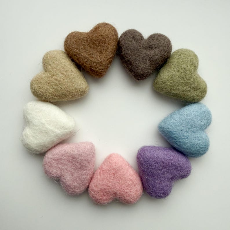 Felt hearts - Loose felt hearts - Solid wool hearts - Pick your own color hearts - Heart tired tray decor - Heart vase filler - DIY garland image 4