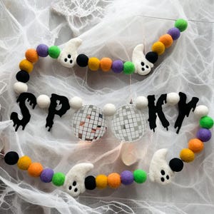 Spooky Halloween Garland - Mirrorball garland - Halloween decor - Ghost garland - Whimsical Halloween decor