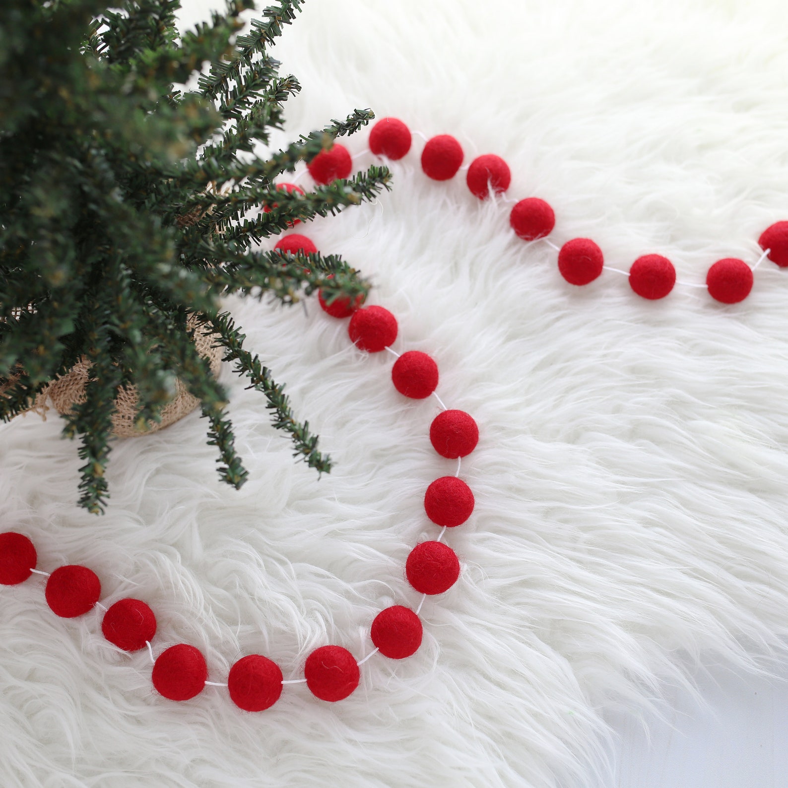 Red Felt Ball Garland Felt Ball Garland Christmas Garland Etsy