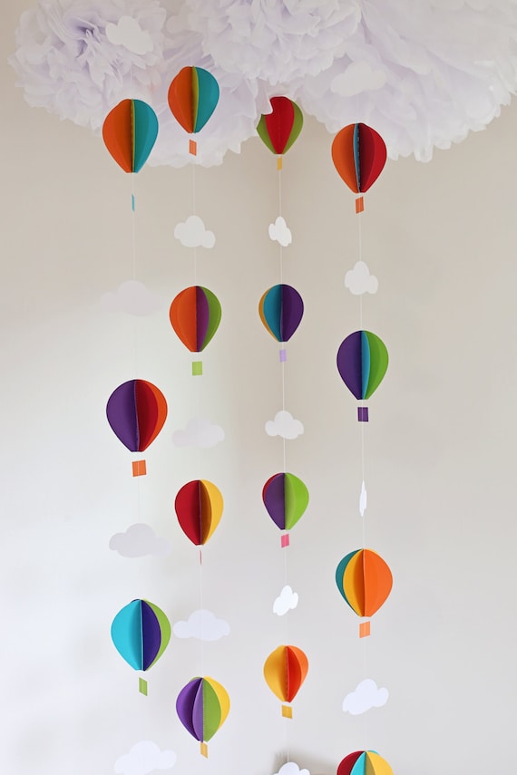 Hot air balloon garland - Balloon garland - 3D balloons - Rainbow balloons - Hot air balloon theme - Nursery decor - Baby shower - Usborne Il_570xn