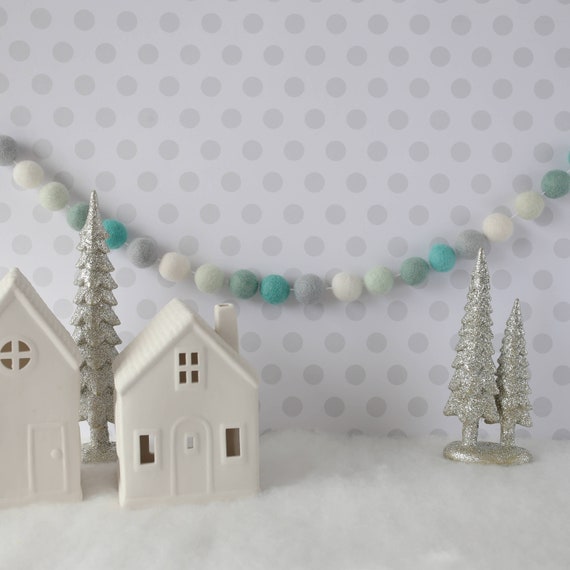 Mint green - Felt ball garland - Winter onederland -Frozen birthday - Holiday decor - Christmas decor - Pom pom garland - Baby shower decor Il_570xn