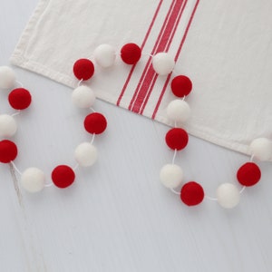 Red and white garland Peppermint Candy garland Felt ball garland Christmas felt ball garland Pom Pom garland image 4