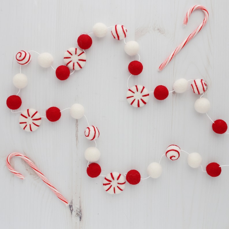 Peppermint Candy Garland Red and White Garland Felt Ball Etsy