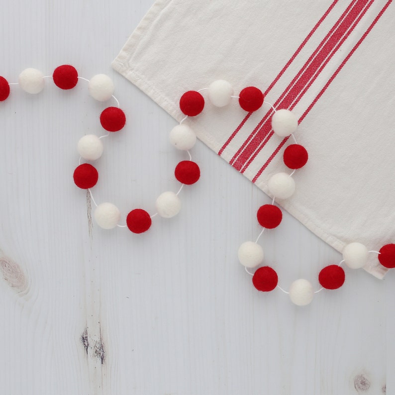 Red and white garland Peppermint Candy garland Felt ball garland Christmas felt ball garland Pom Pom garland image 3