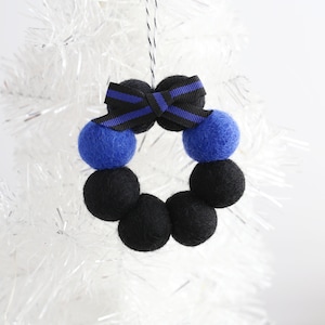 Felt ball wreath ornaments - Felt tree ornaments - Thin Blue Line Ornament - Felt ball ornaments - Pom Pom ornament - Christmas ornament