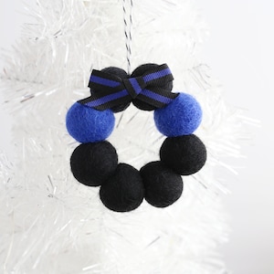 Felt ball wreath ornaments Felt tree ornaments Thin Blue Line Ornament Felt ball ornaments Pom Pom ornament Christmas ornament Thin Blue Line