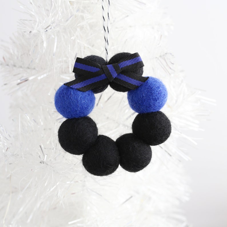 Felt ball wreath ornaments Felt tree ornaments Thin Blue Line Ornament Felt ball ornaments Pom Pom ornament Christmas ornament Thin Blue Line