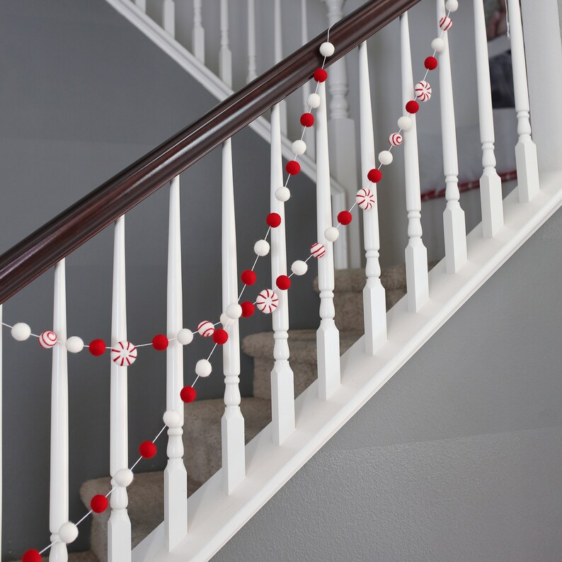 Red and white garland Peppermint Candy garland Felt ball garland Christmas felt ball garland Pom Pom garland image 9