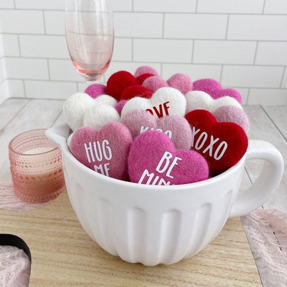 Large felt heart Valentines day decor Valentine vase filler Felt hearts Conversation