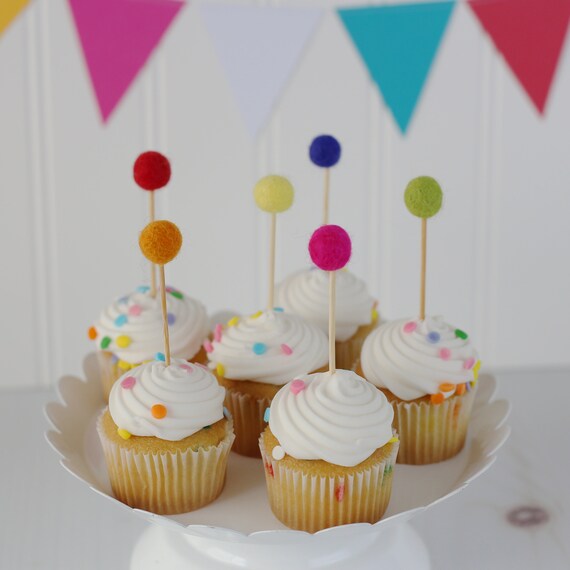 Rainbow cupcake topper - Rainbow decor - Rainbow baby - Cupcake topper - Felt balls - Baby shower decor - Birthday cupcakes - Girl birthday Il_570xn